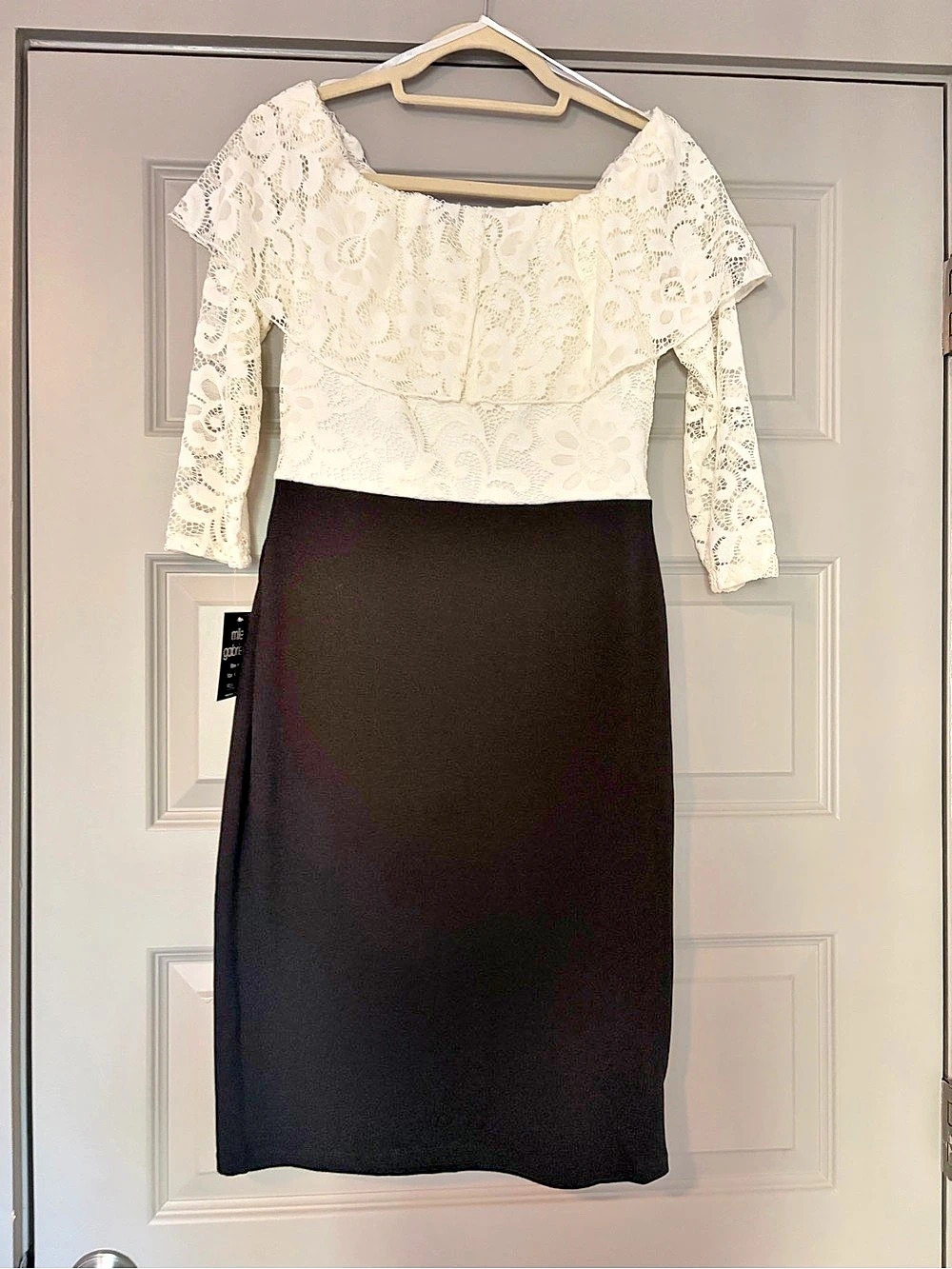 Lace Overlay Midi Dress in Black & White